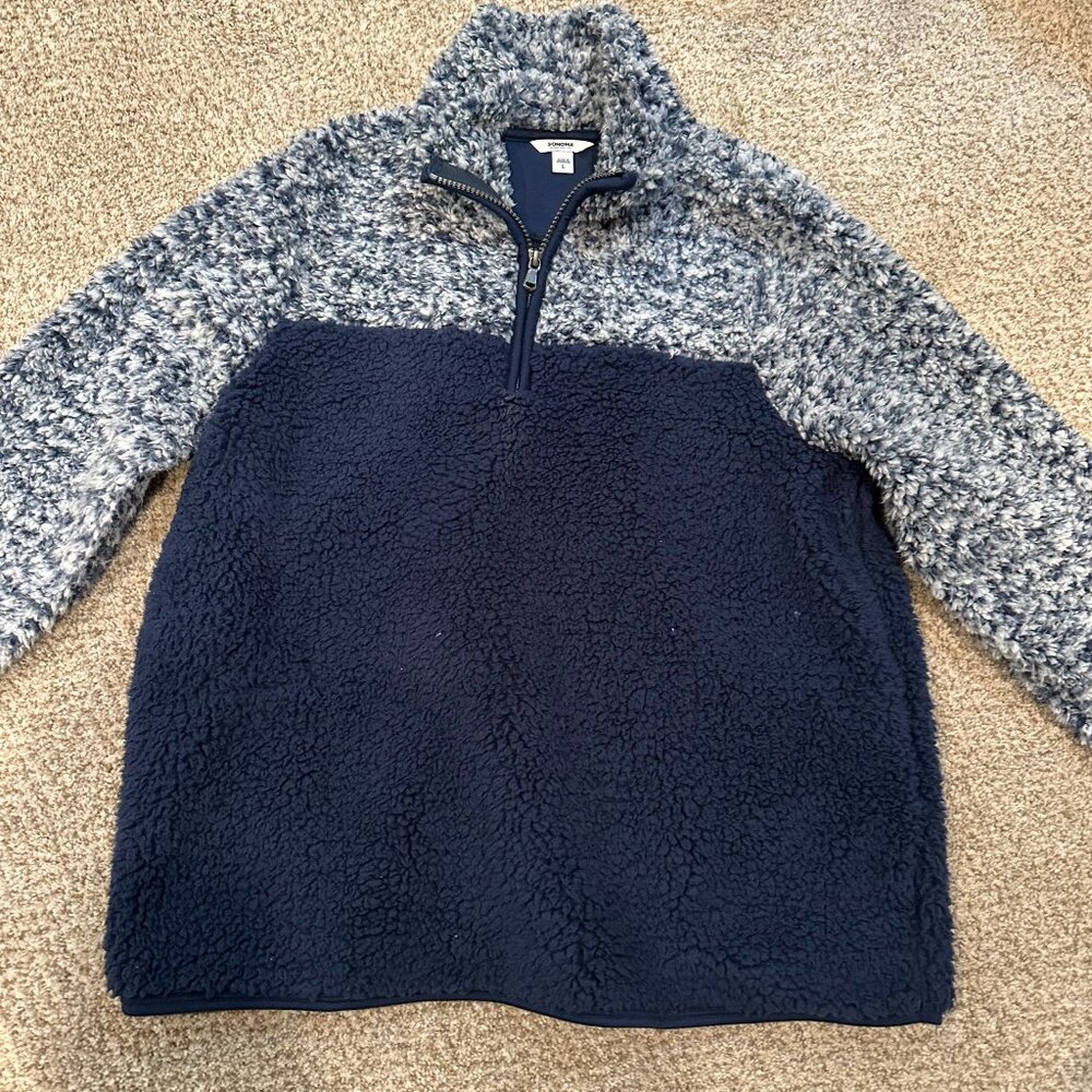 Navy and white Sonoma quarter zip sweatshirt